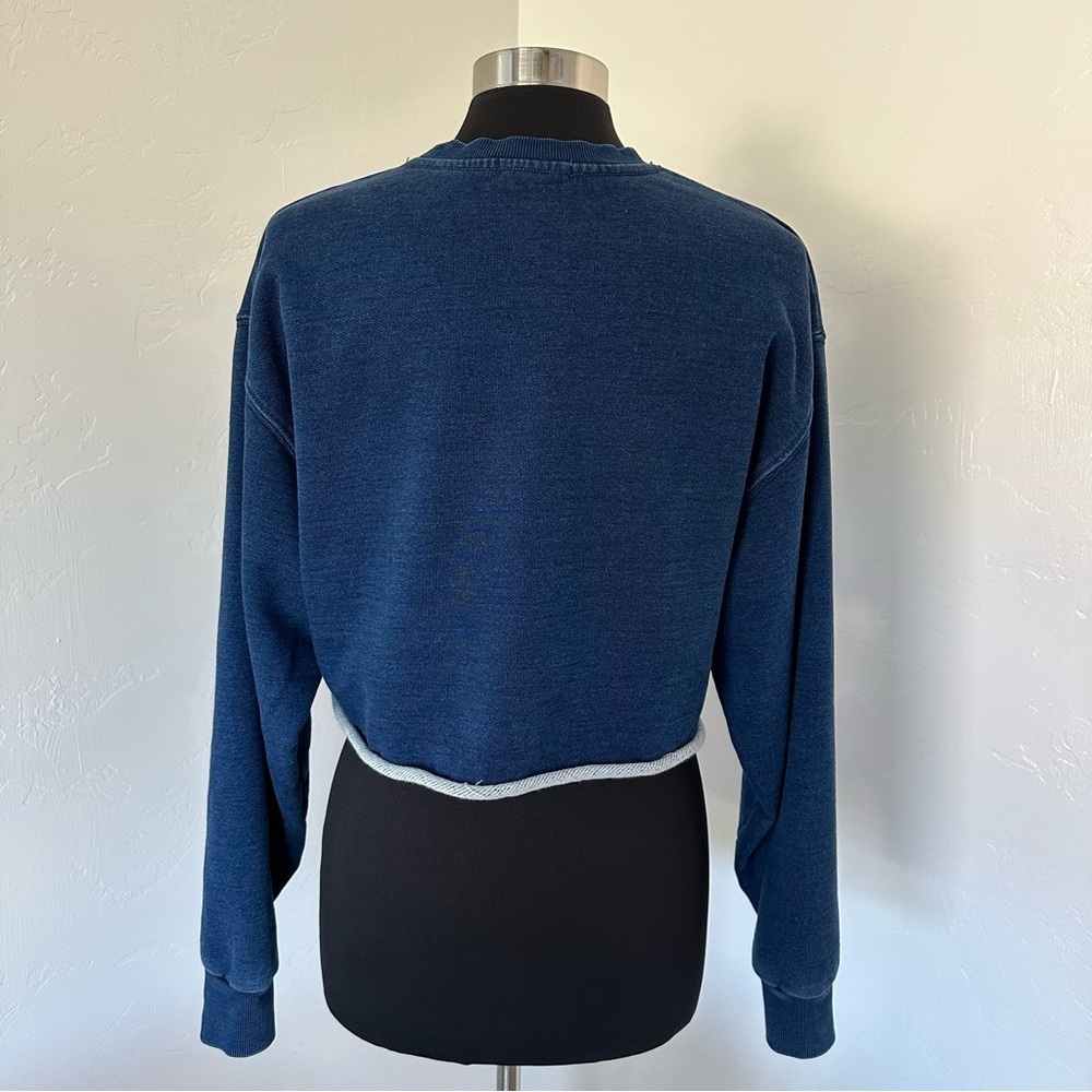 GOOD AMERICAN JEANIUS CROPPED Indigo Blue Terry Sweatshirt Size XS - Picture 7 of 13